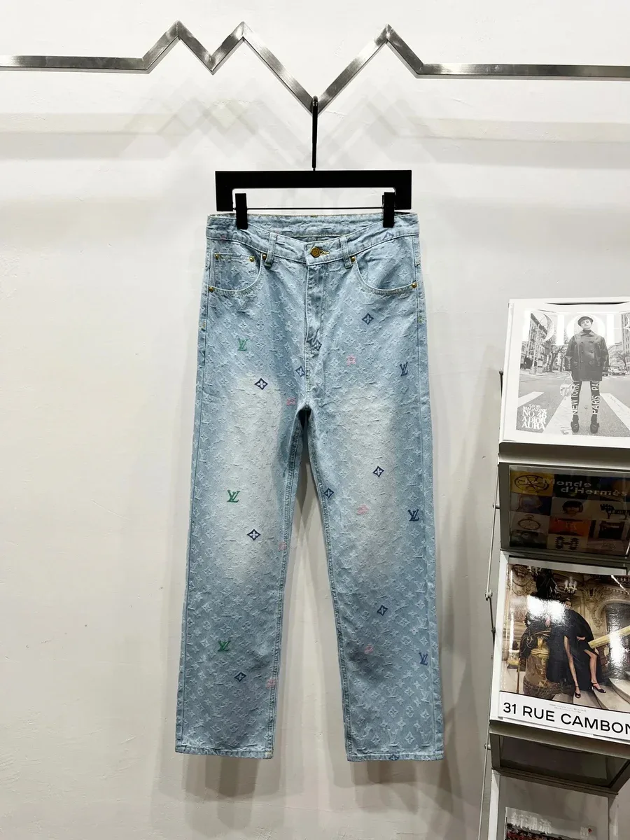 Louis Vuitton Neverfull Embroidered Jeans Light Blue