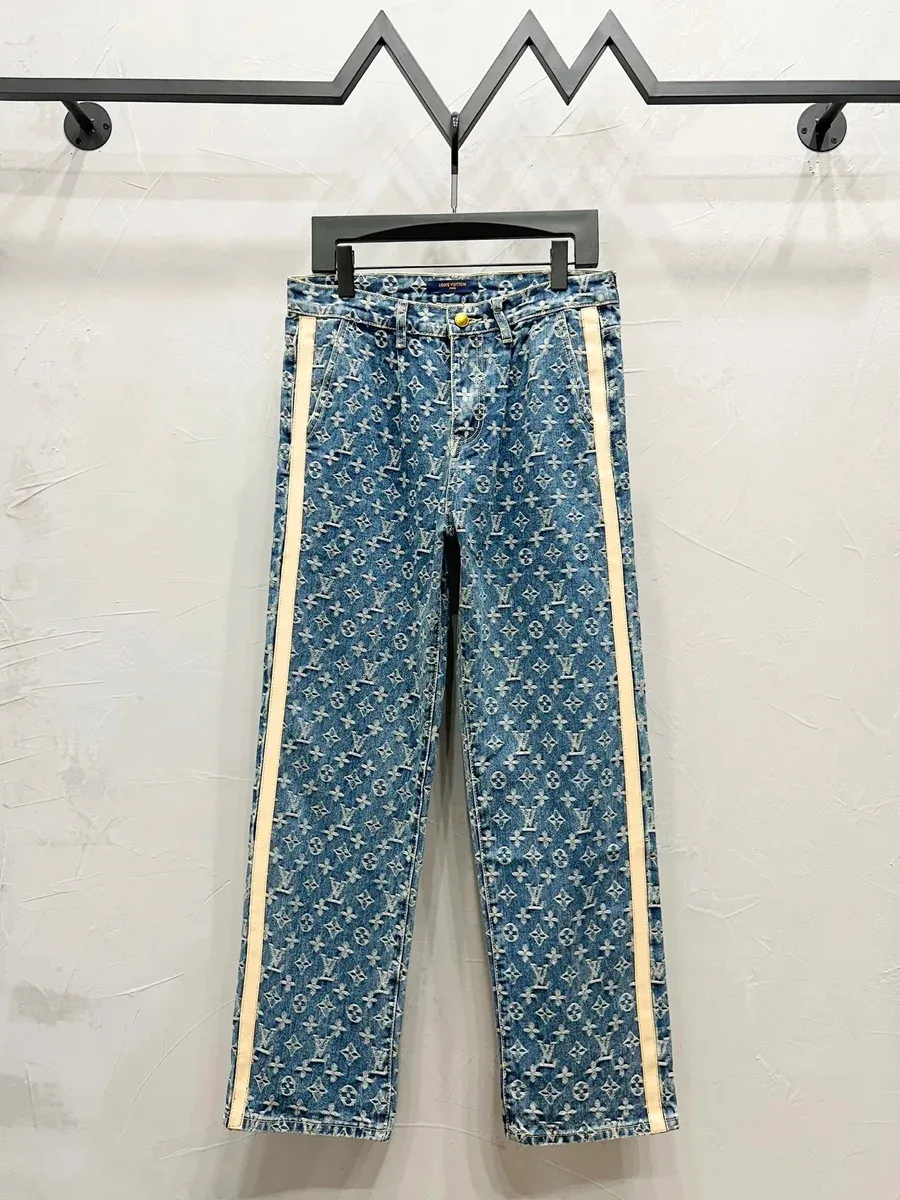 Louis Vuitton Neverfull Monogram Jeans with Beige Stripes