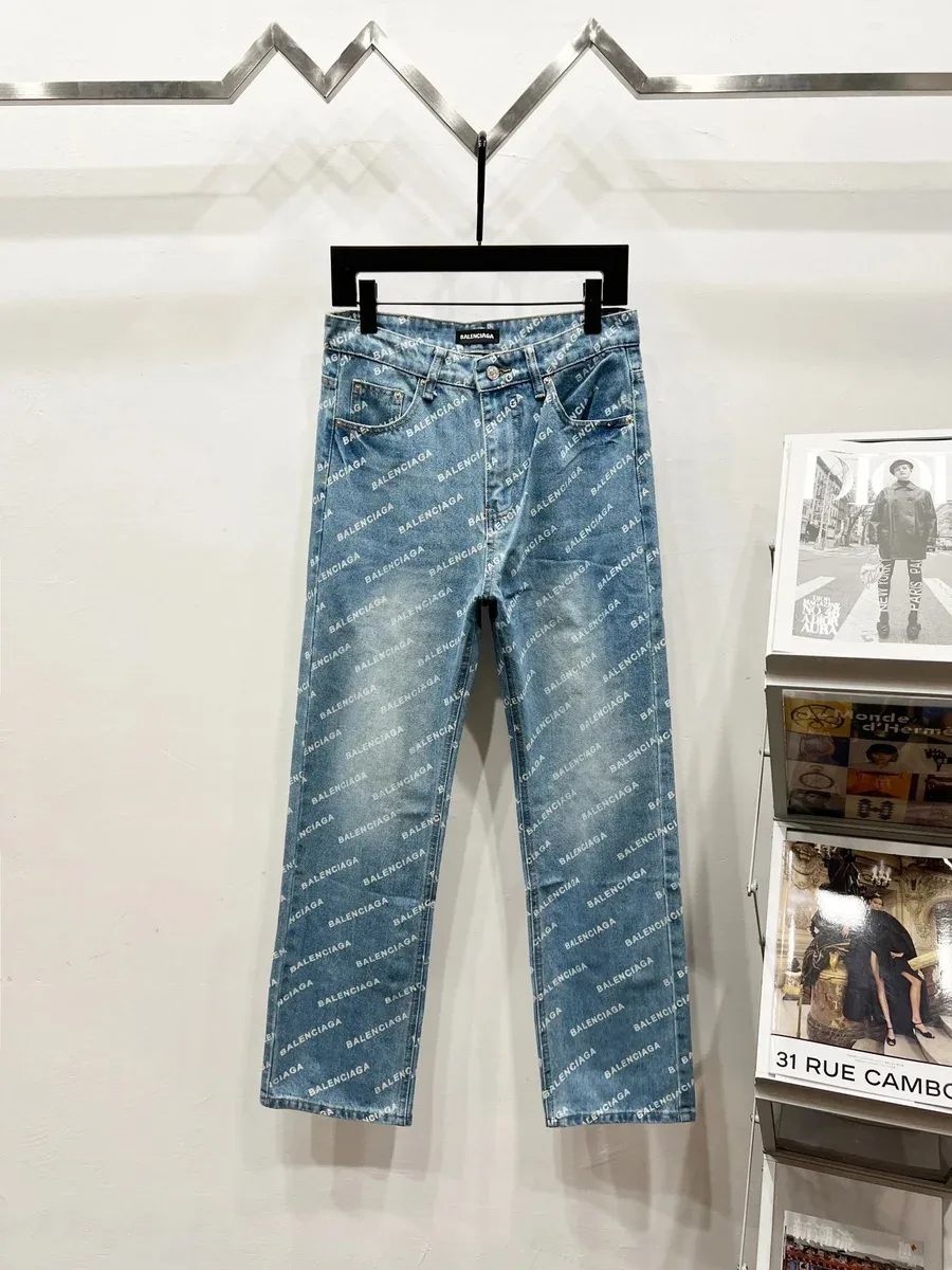 Balenciaga Logo Print Jeans Blue Denim