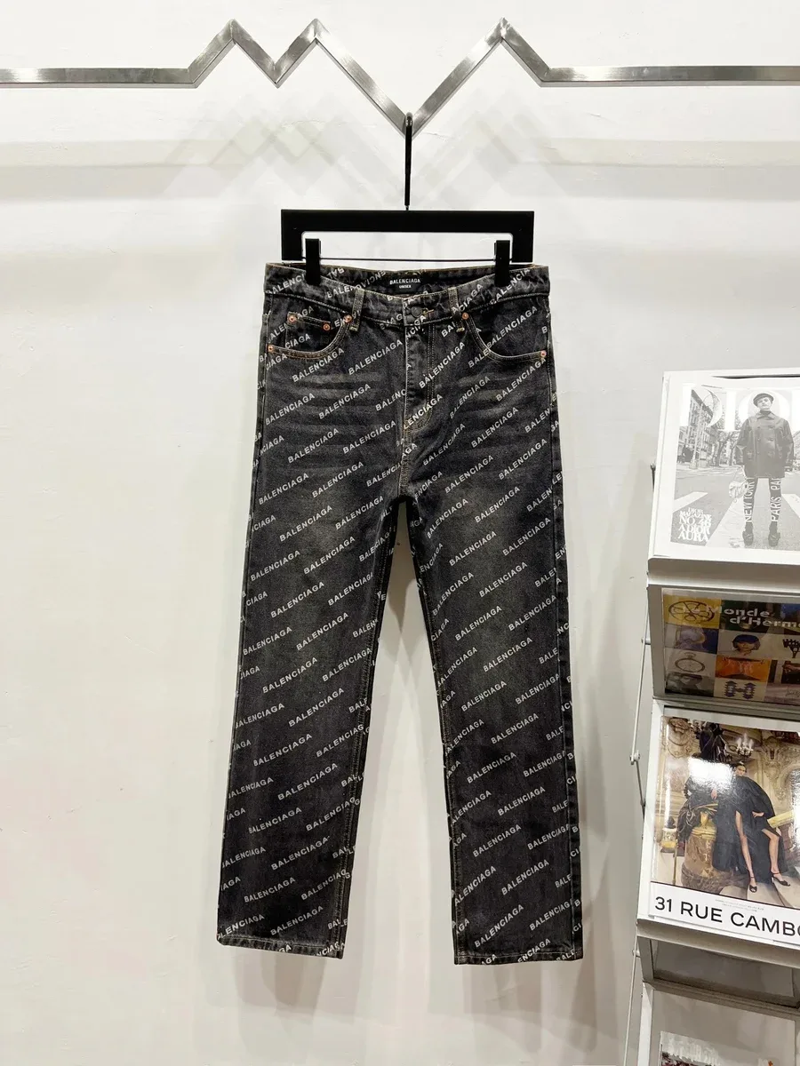 Balenciaga Logo Print Jeans Black