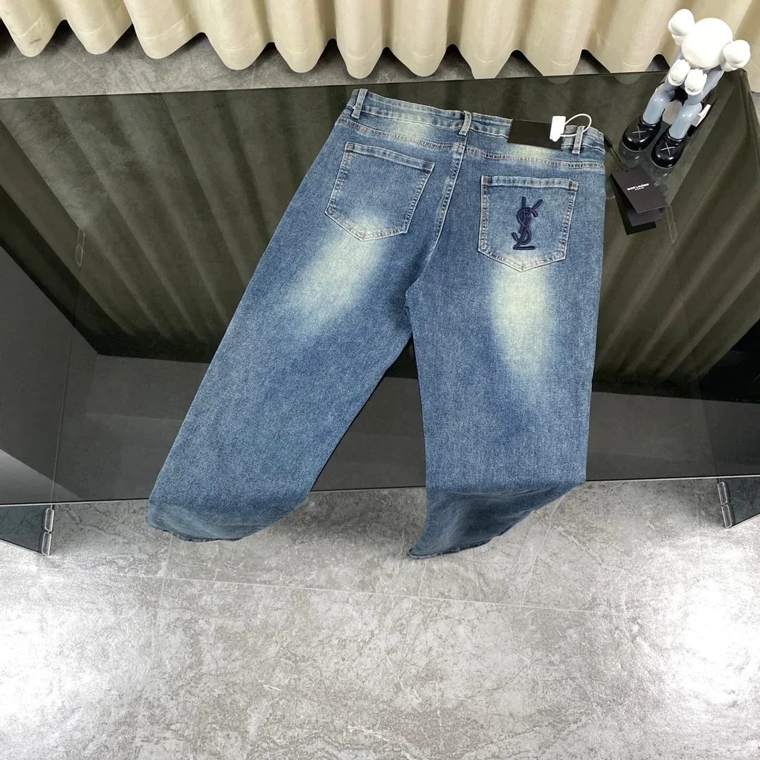 Saint Laurent YSL Embroidered Jeans Blue Denim