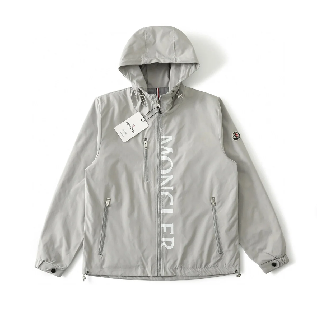 Moncler Grey Logo Print Hooded Jacket
