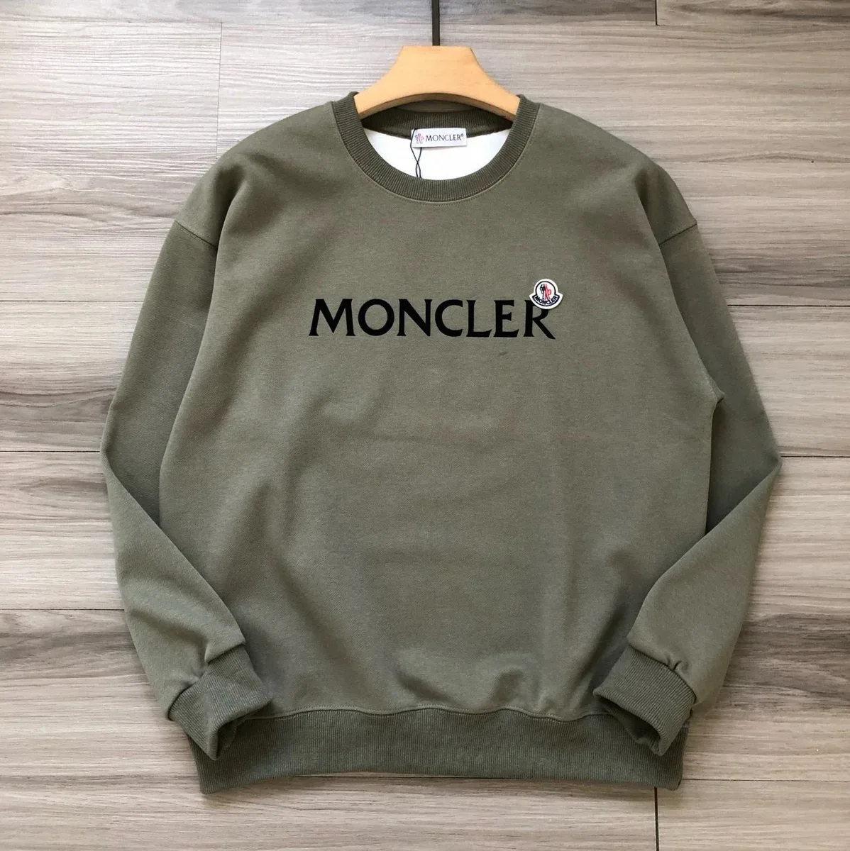 Moncler Olive Green Logo Crewneck Sweatshirt