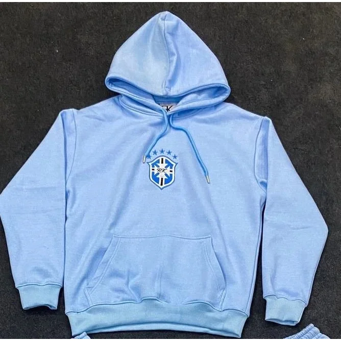 Light Blue Hoodie with Embroidered Crest Pullover