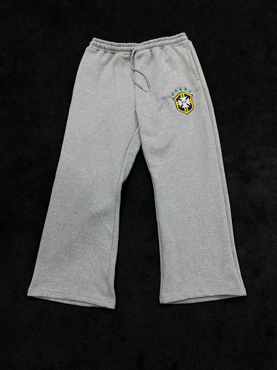 Grey Sweatpants with Embroidered Crest Casual Bottoms