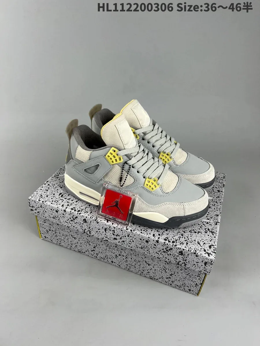 Nike Air Jordan 4 Neutral Grey/Yellow Sneakers