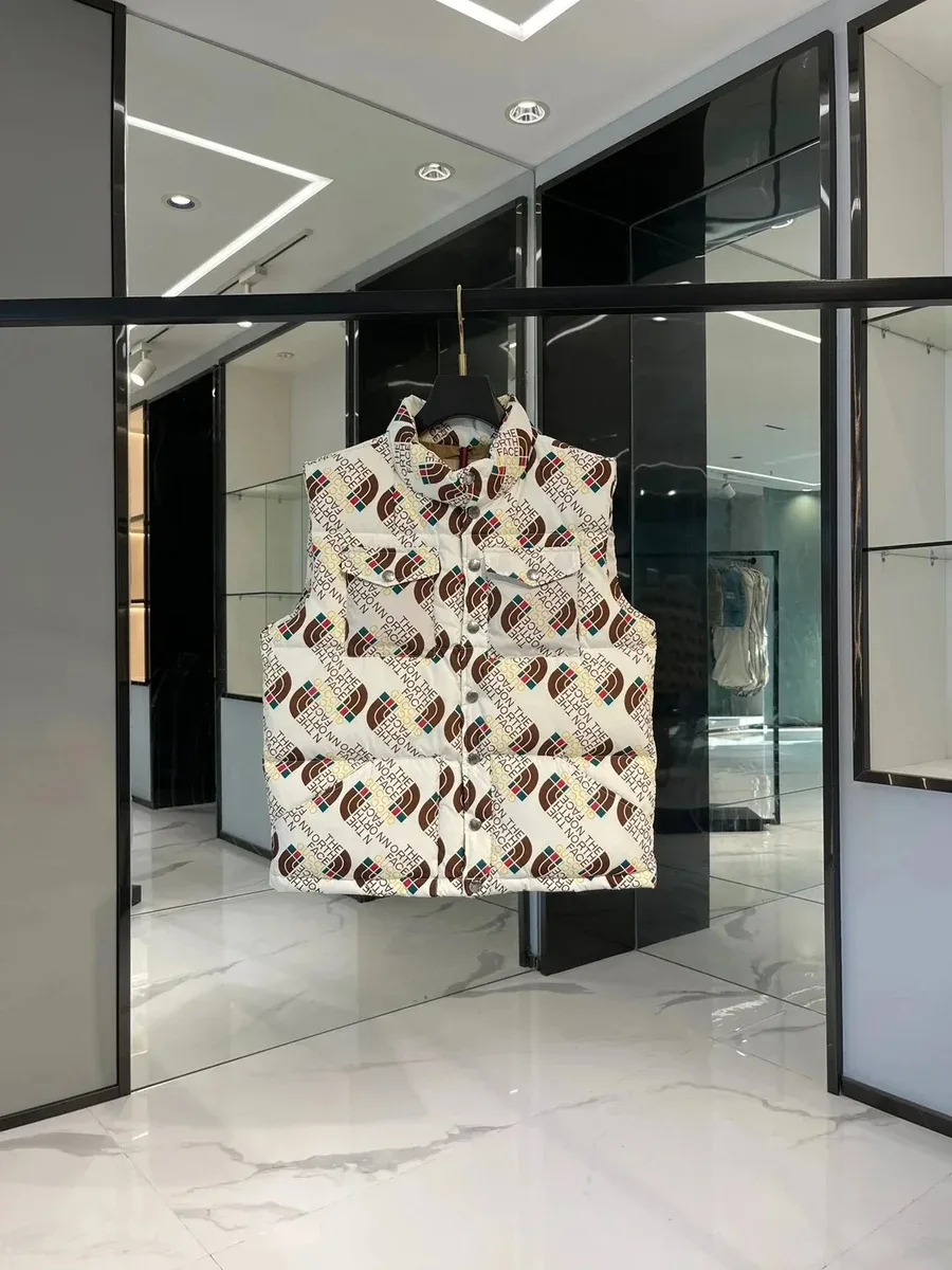 The North Face Nuptse White Brown Print Vest