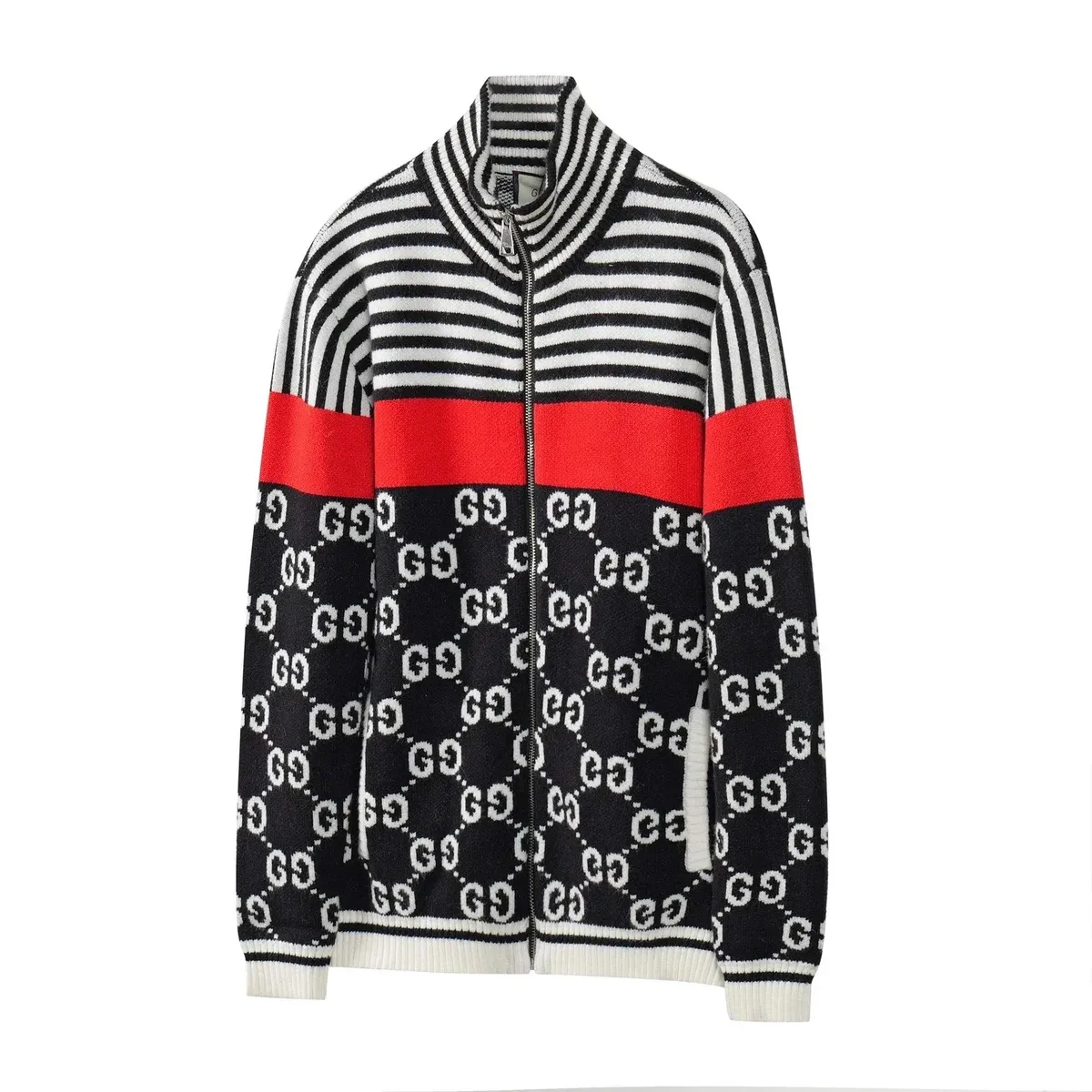 Gucci GG Supreme Zip-Up Knit Jacket Black/Red