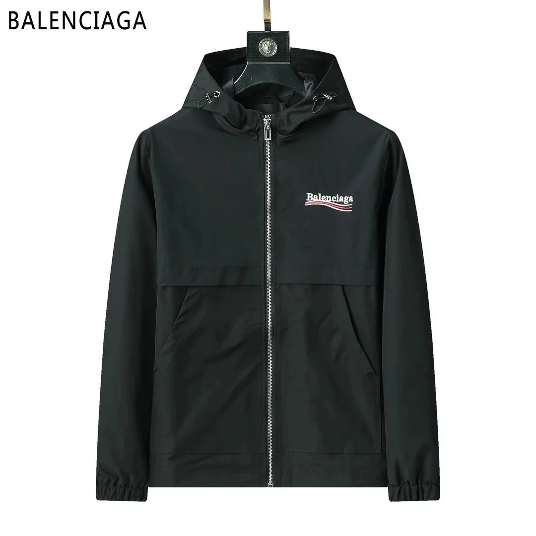 Balenciaga Black Logo Embroidered Windbreaker Jacket
