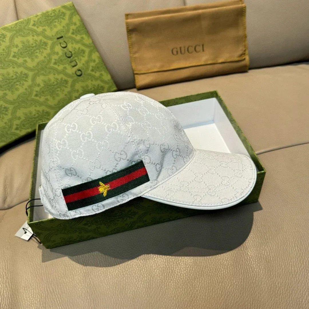 Gucci GG Monogram White Cap with Bee Detail