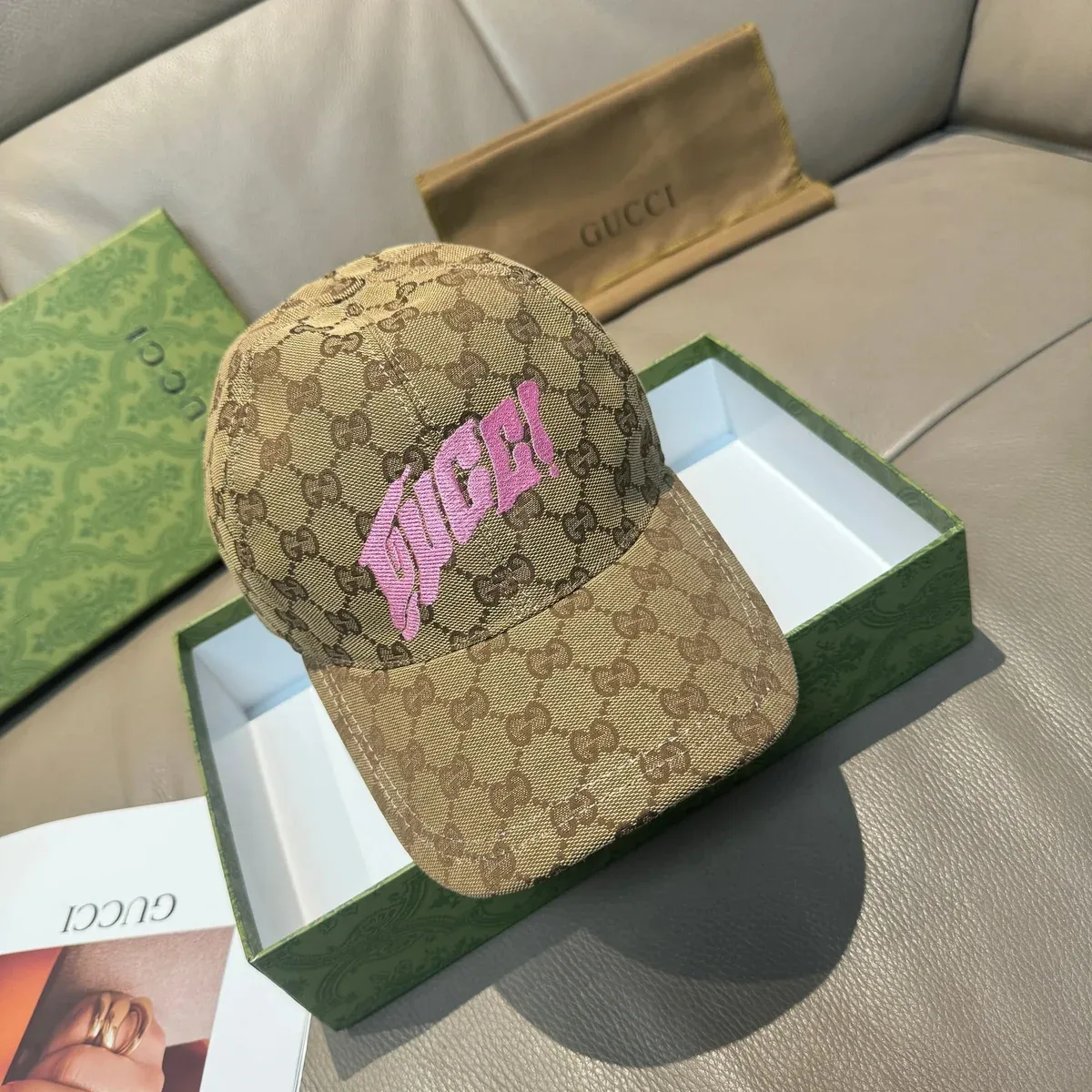 Gucci GG Supreme Pink Embroidered Cap