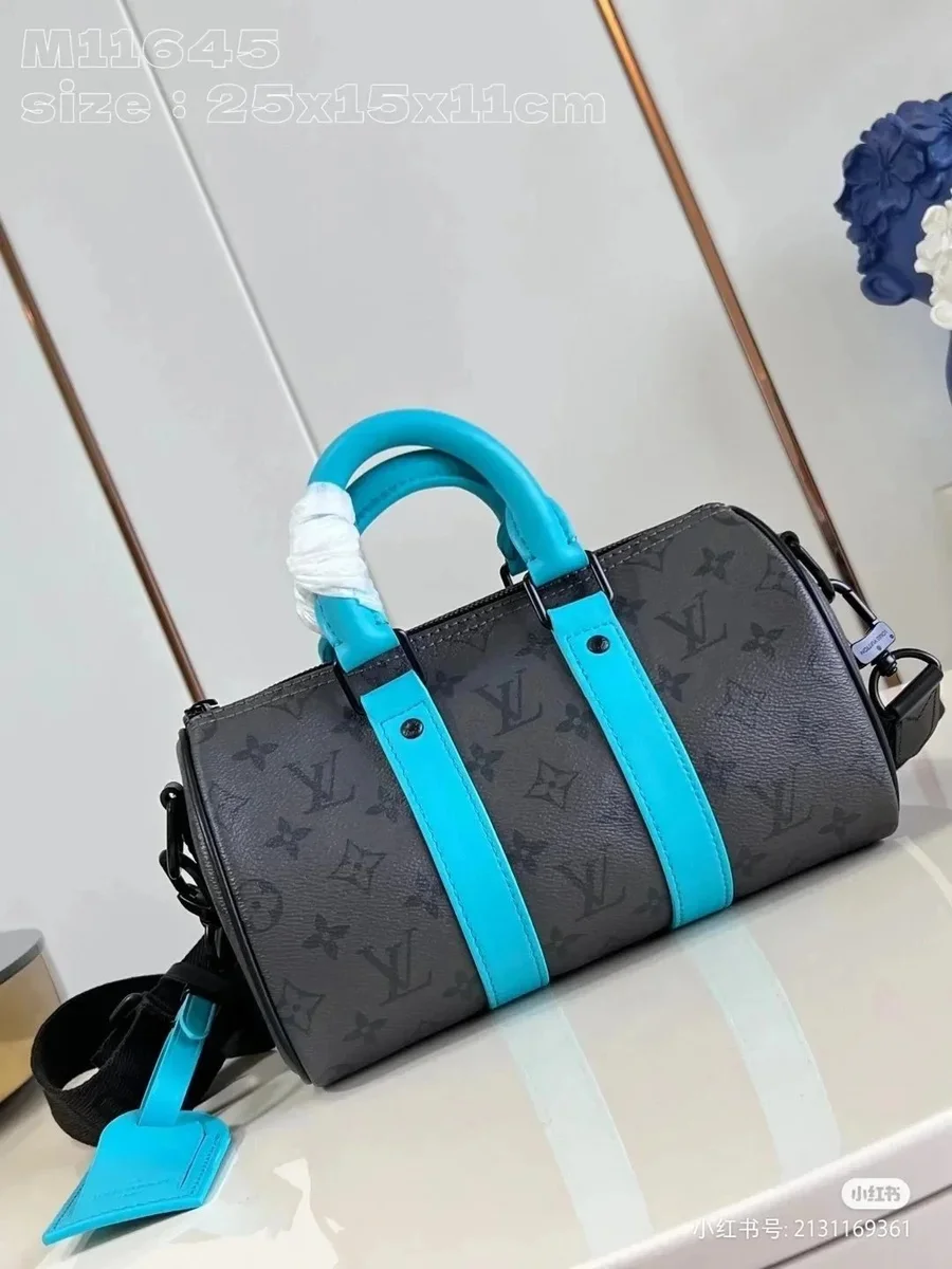 Louis Vuitton Keepall M11645 Black/Tiffany Blue Bag