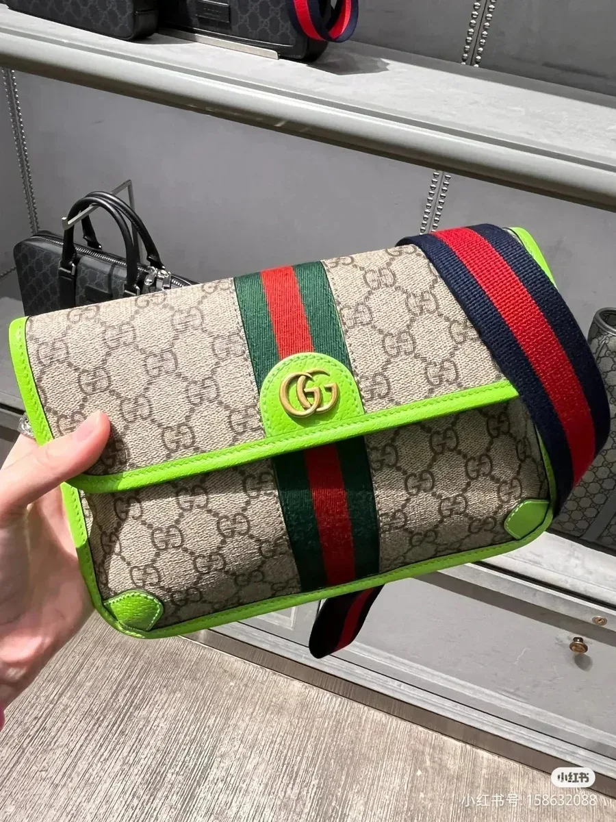 Gucci GG Supreme Neon Green Messenger Bag