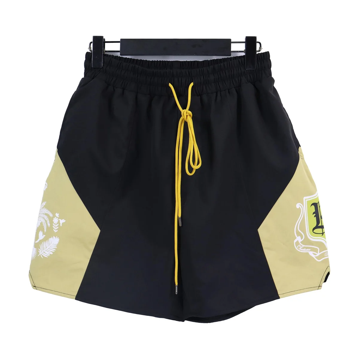 Black & Yellow Panel Shorts with Embroidery