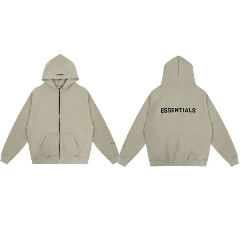 Fear of God Essentials Beige Zip-Up Hoodie