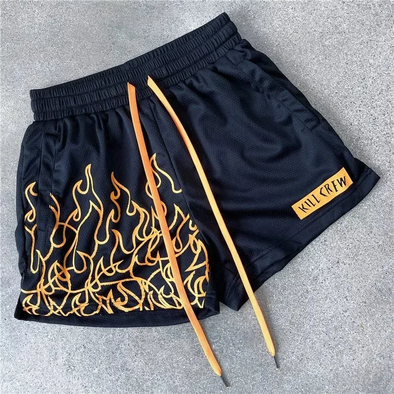 Black Flame Print Shorts Kill Crew Streetwear