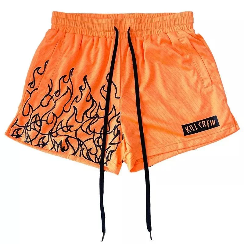Flame Print Orange Shorts Kill Crew