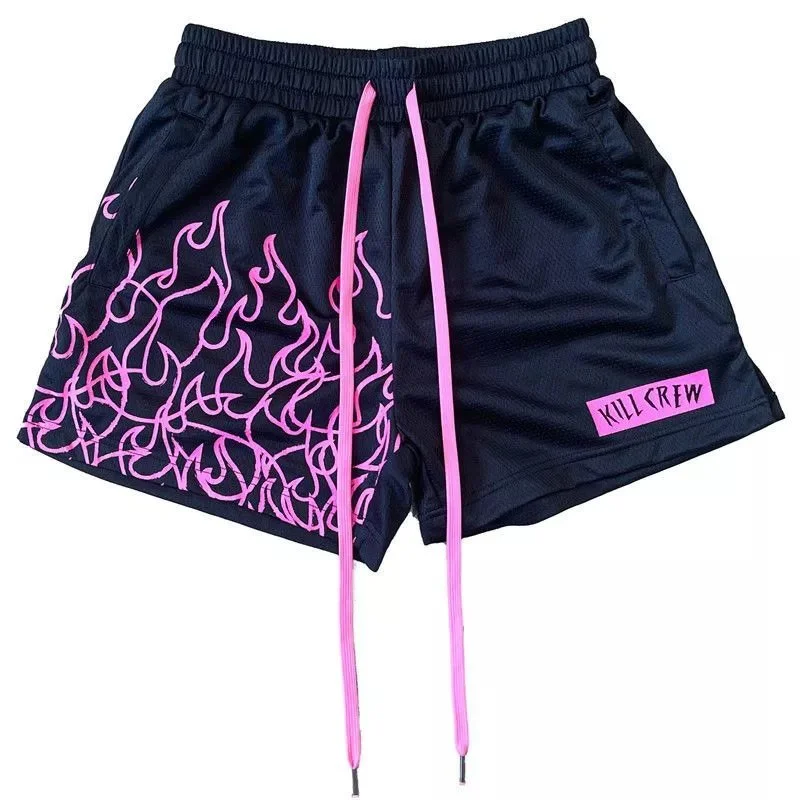 Black Pink Flame Shorts Streetwear