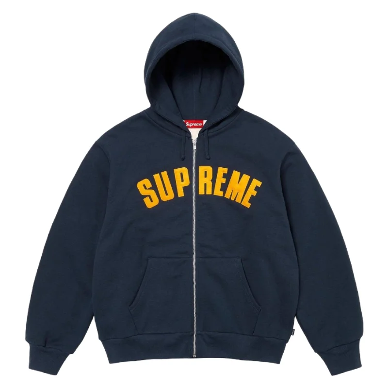 Supreme Zip-Up Hoodie Navy/Yellow