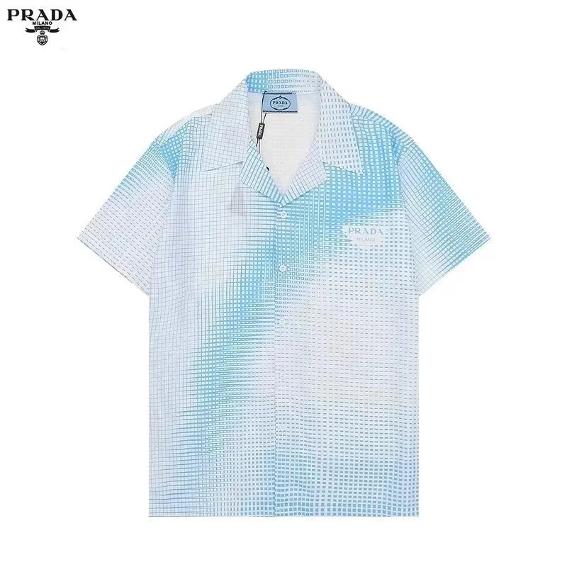 Prada 32 White Blue Grid Shirt Casual
