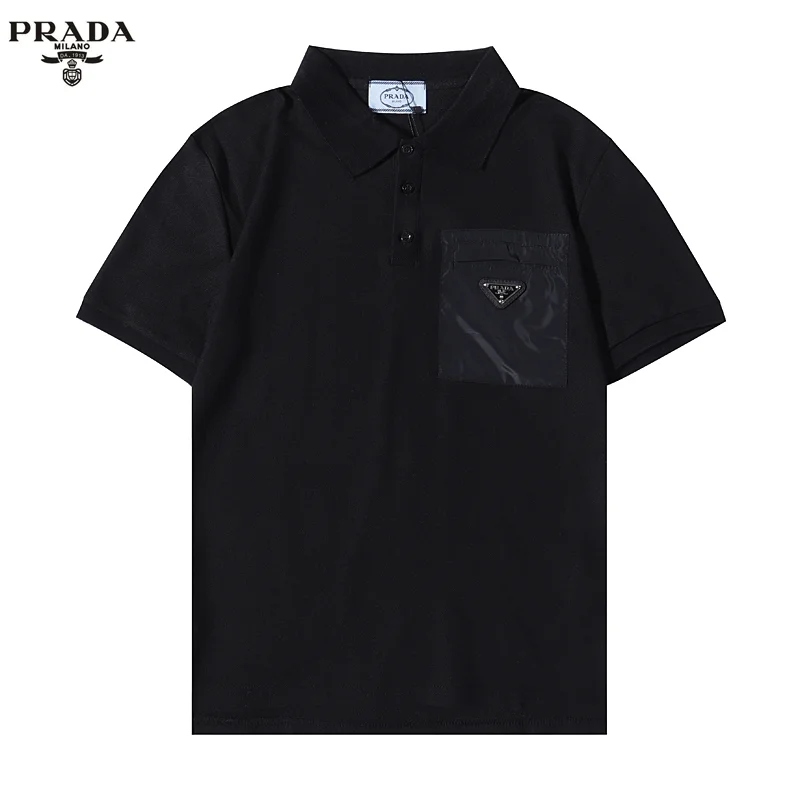 Prada Black Polo Shirt with Logo Pocket