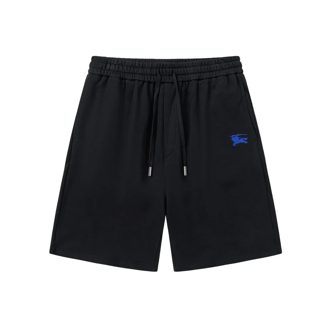 Black Blue Embroidered Shorts Casual