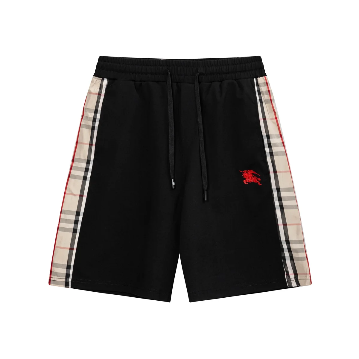 Burberry Black & Plaid Side Panel Shorts
