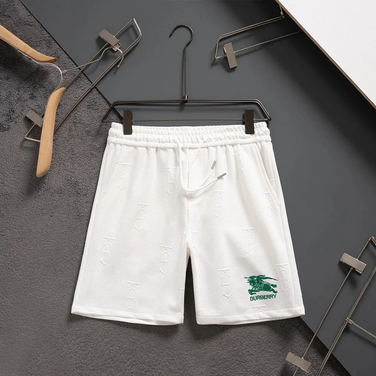 Burberry White TB Monogram Shorts