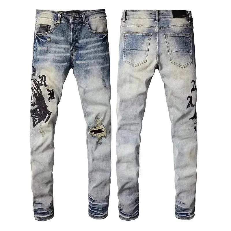 Unisex Distressed Graphic Jeans 22 Blue 002