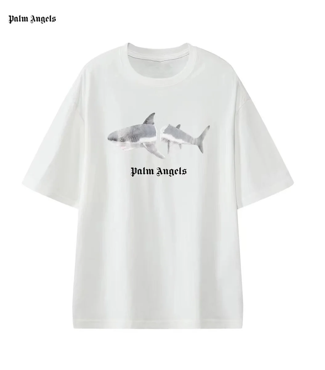 Palm Angels White Shark Print T-Shirt
