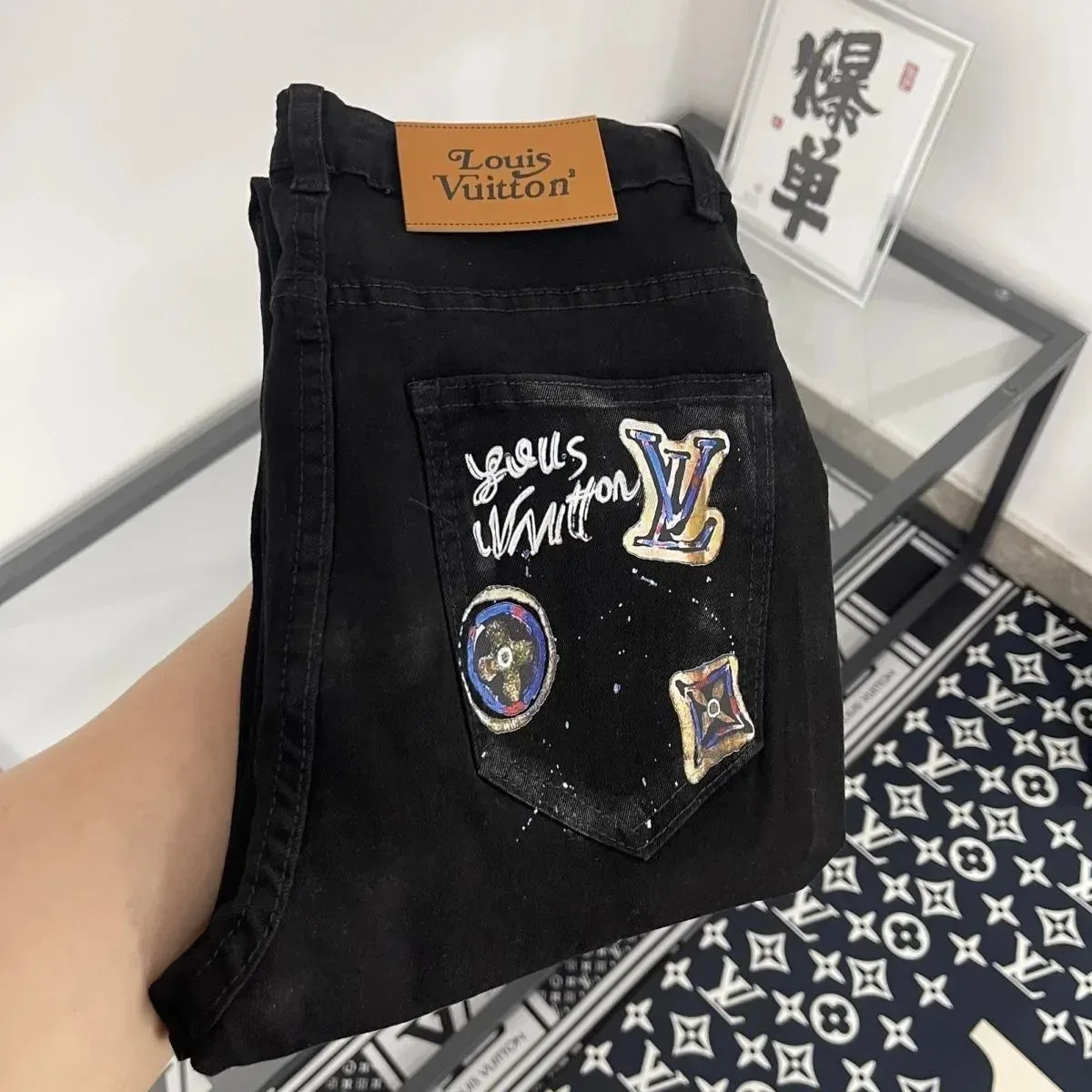 Louis Vuitton Black LV Patches Jeans