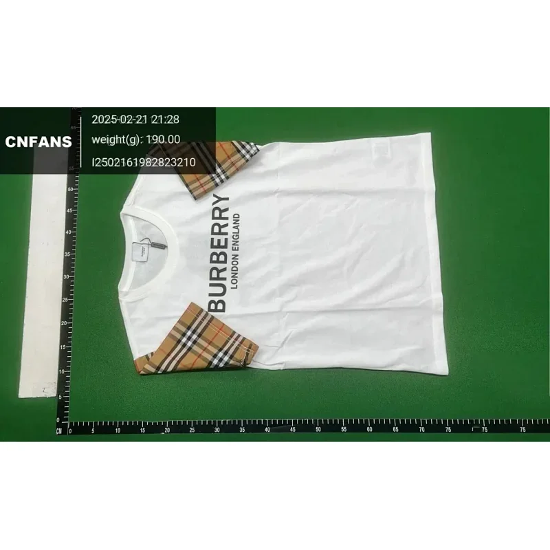 Burberry White & Checkered Sleeve T-Shirt