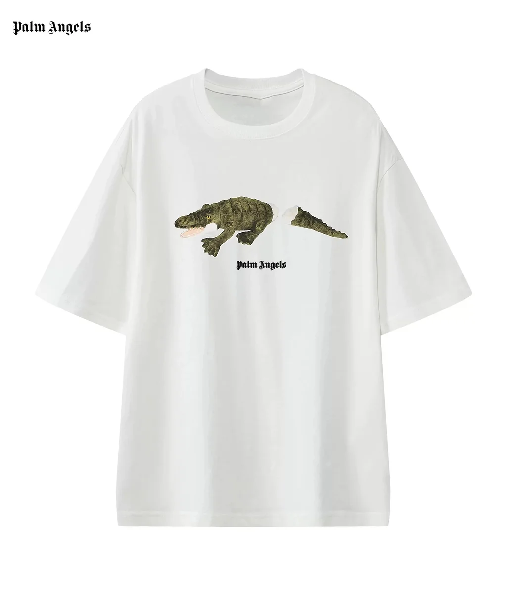 Palm Angels Crocodile Print White T-Shirt