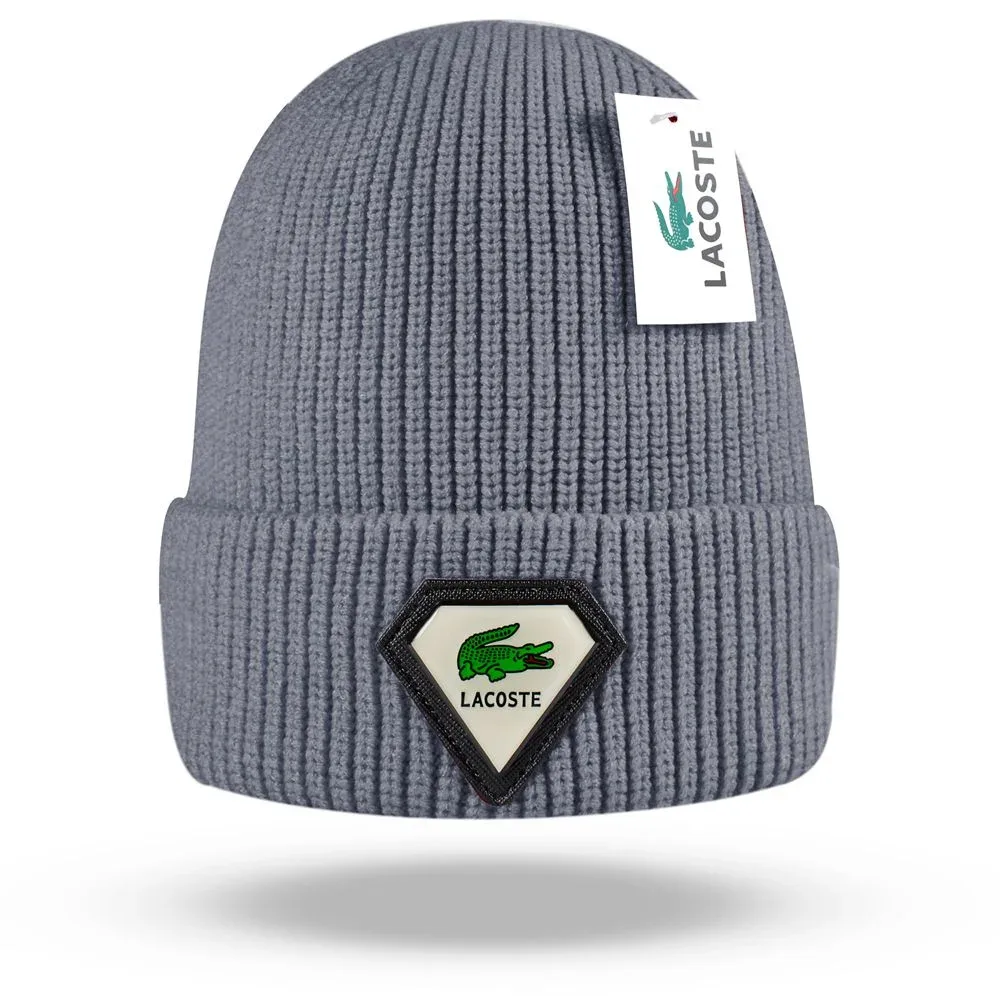 Lacoste Grey Crocodile Patch Beanie
