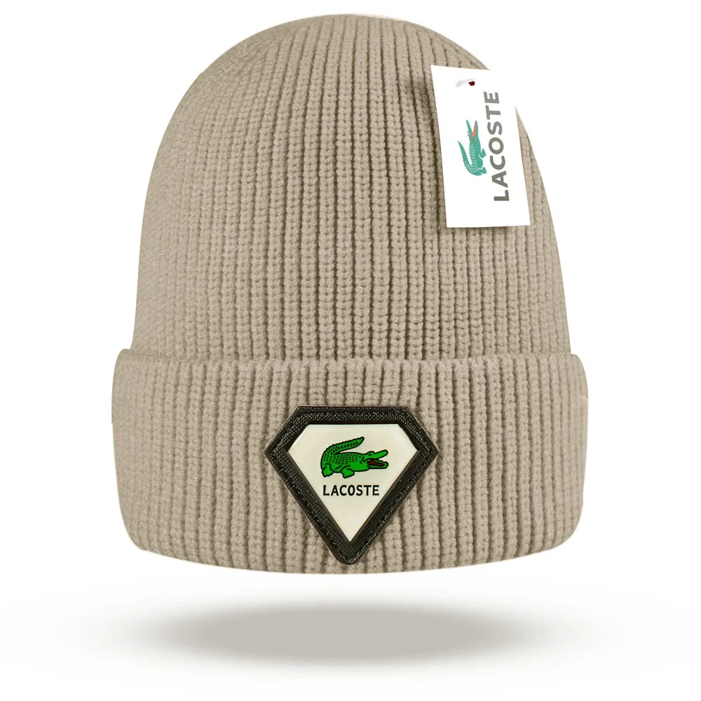 Lacoste Beige Crocodile Patch Beanie