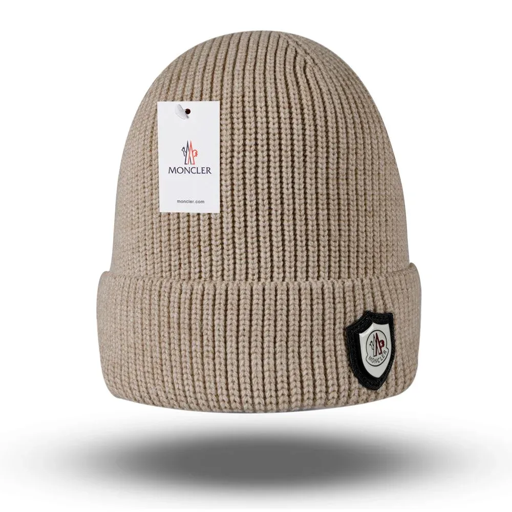 Moncler Beige Ribbed Beanie Hat