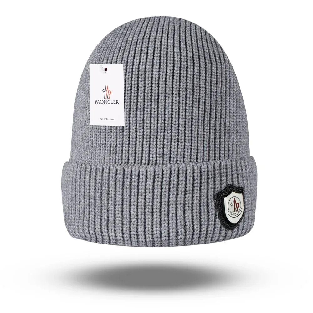 Moncler Grey Ribbed Beanie Hat