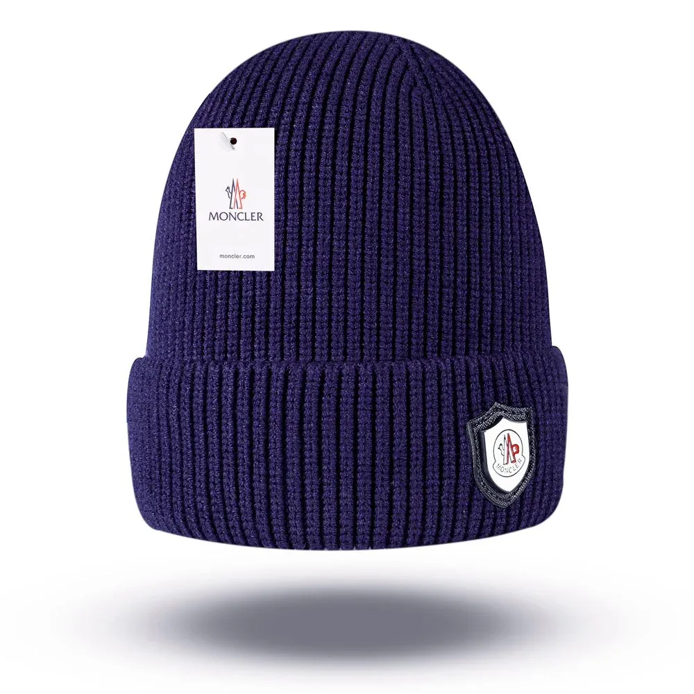 Moncler Navy Ribbed Beanie Hat