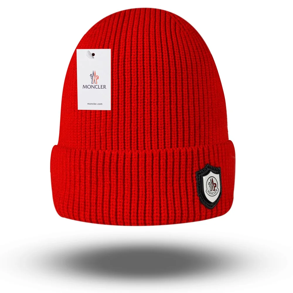 Moncler Red Ribbed Beanie Hat