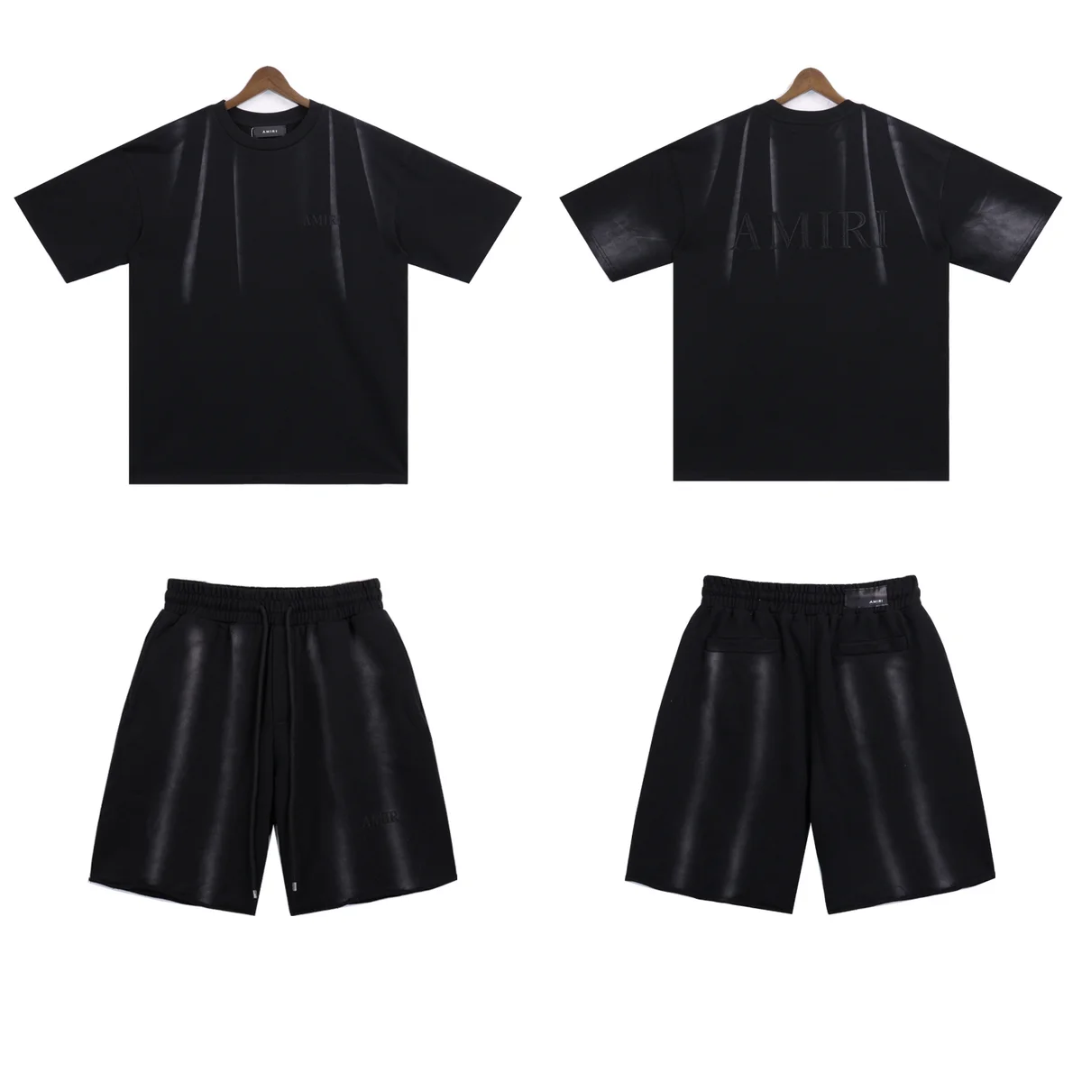 Amiri Black Solid Shorts & T-Shirt Set