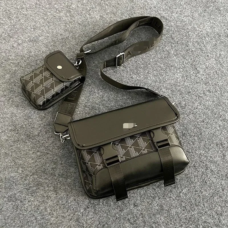 Unisex Black Geometric Print Crossbody Bag
