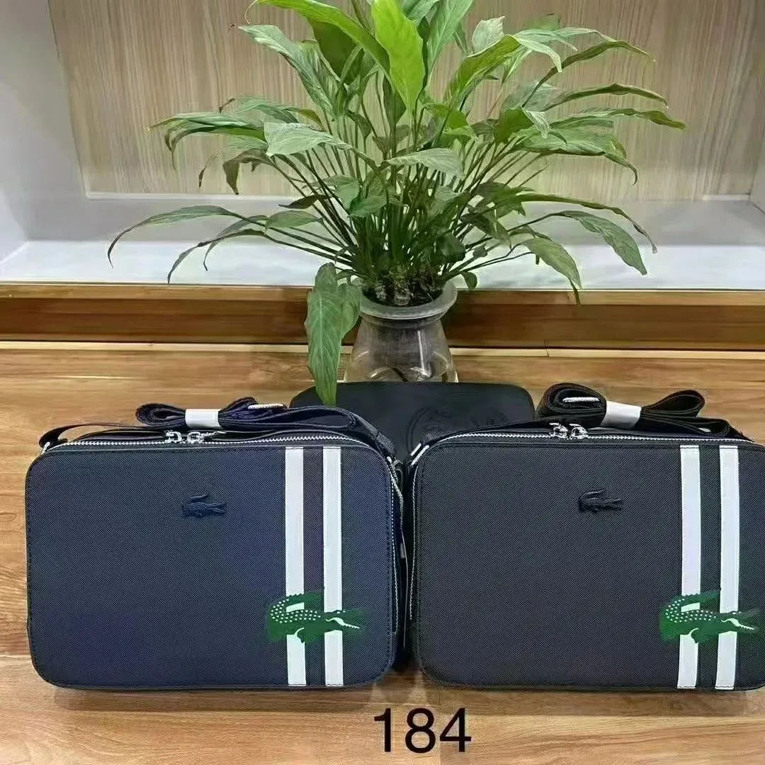 Lacoste Crocodile Striped Messenger Bag 18-Blue