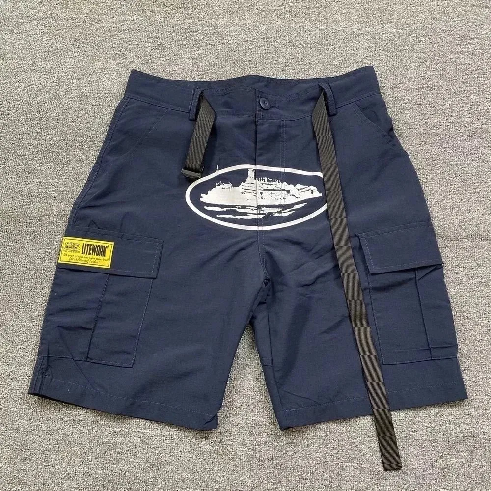 Navy Litework Printed Cargo Shorts