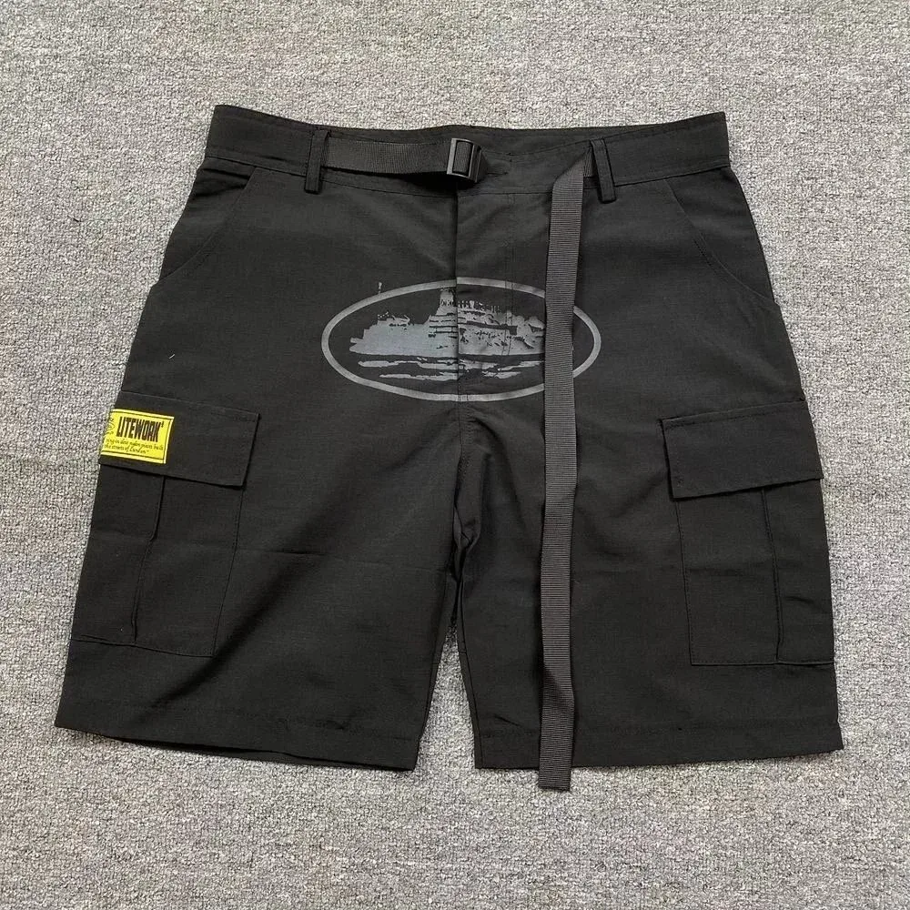 C-03 Black Cargo Shorts with Belt and Pockets