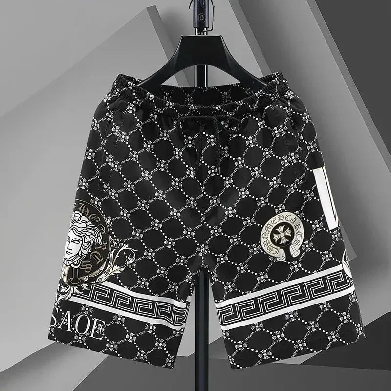 Versace-Inspired Medusa Print Shorts Black