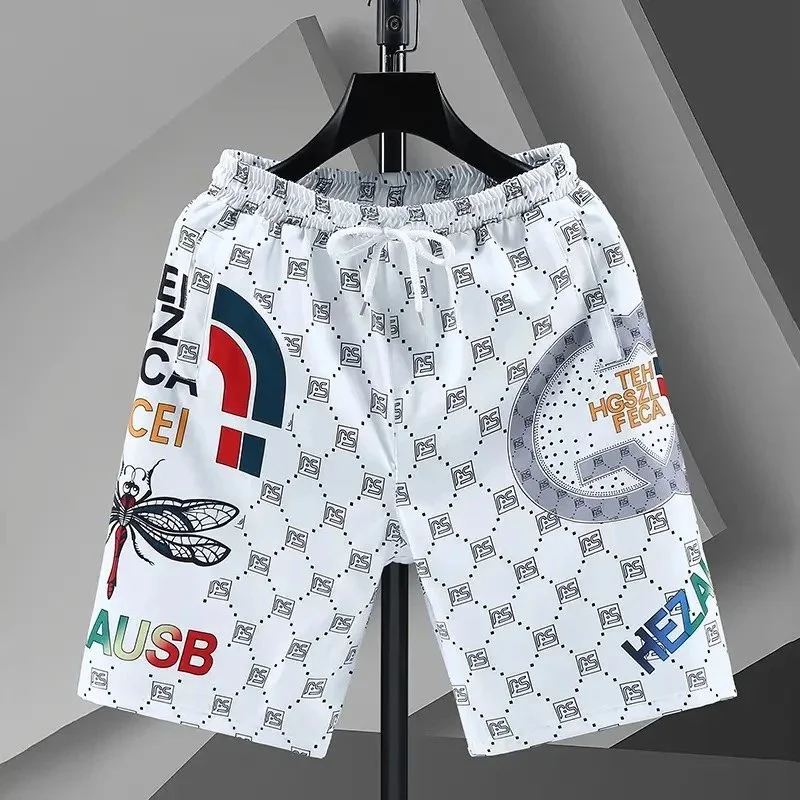 White Printed Shorts Streetwear