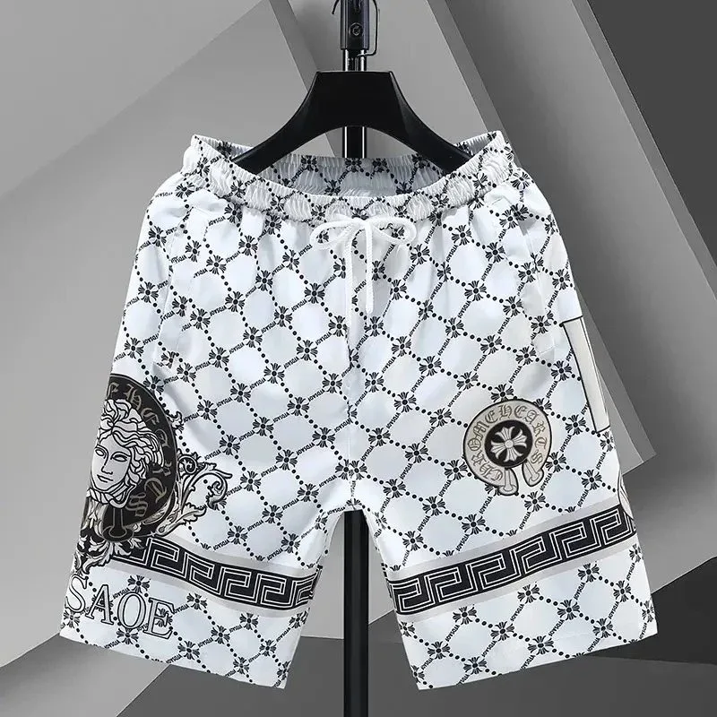 Versace-Inspired Medusa Print Shorts White Casual