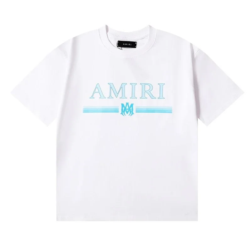 Amiri AMIRI Light Blue Logo White T-Shirt