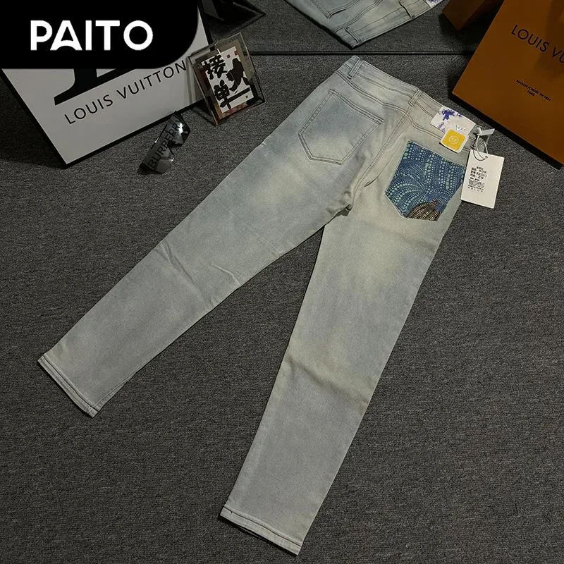 PAITO Light Wash Denim Jeans with Embroidered Patch