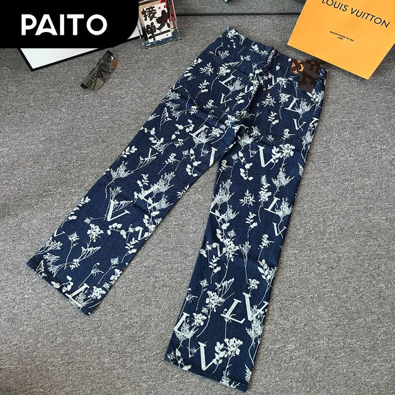 PAITO Floral Print Denim Jeans